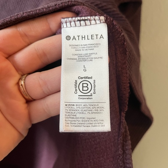 Athleta Coaster Luxe Waffle Sweatshirt Plum Oversized Cozy Athleisure L Chic - Picture 3 of 4